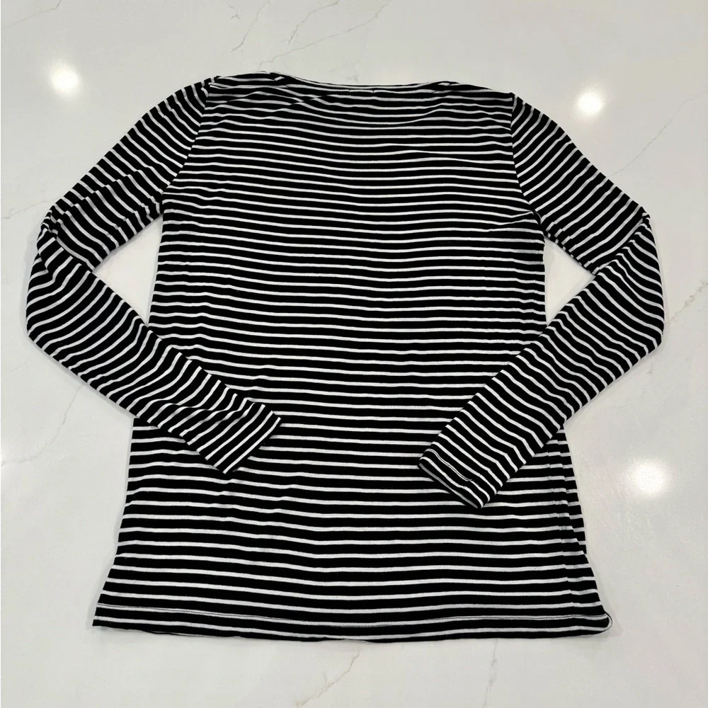 J Crew Black and White Striped Long Sleeve Crew Neck Top